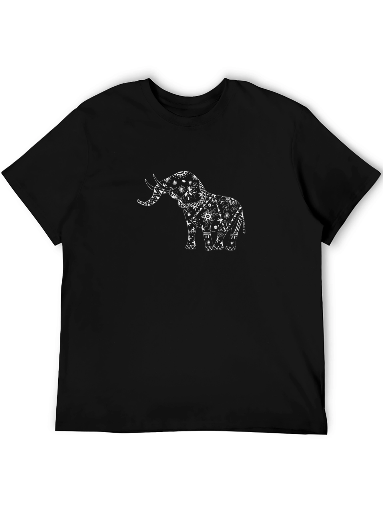 Elephant Patterned Black T-Shirt