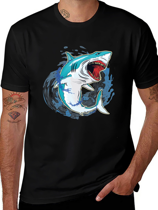 Shark Graphic Print Mens Black T-Shirt