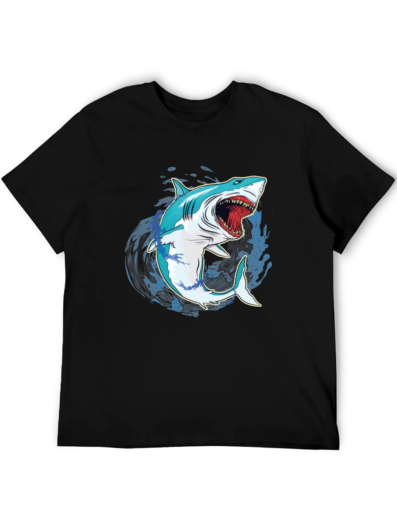 Shark Graphic Print Mens Black T-Shirt
