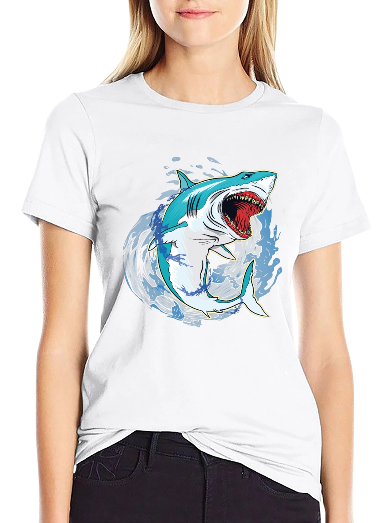 Shark Graphic Print Mens Black T-Shirt