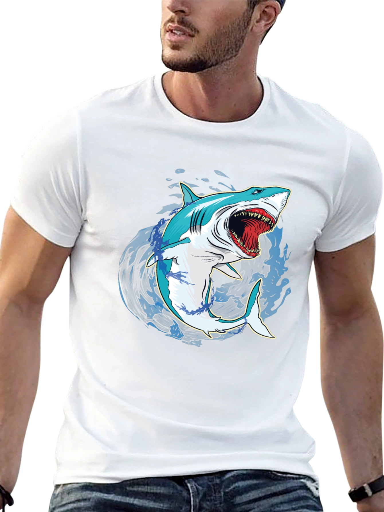 Shark Graphic Print Mens Black T-Shirt