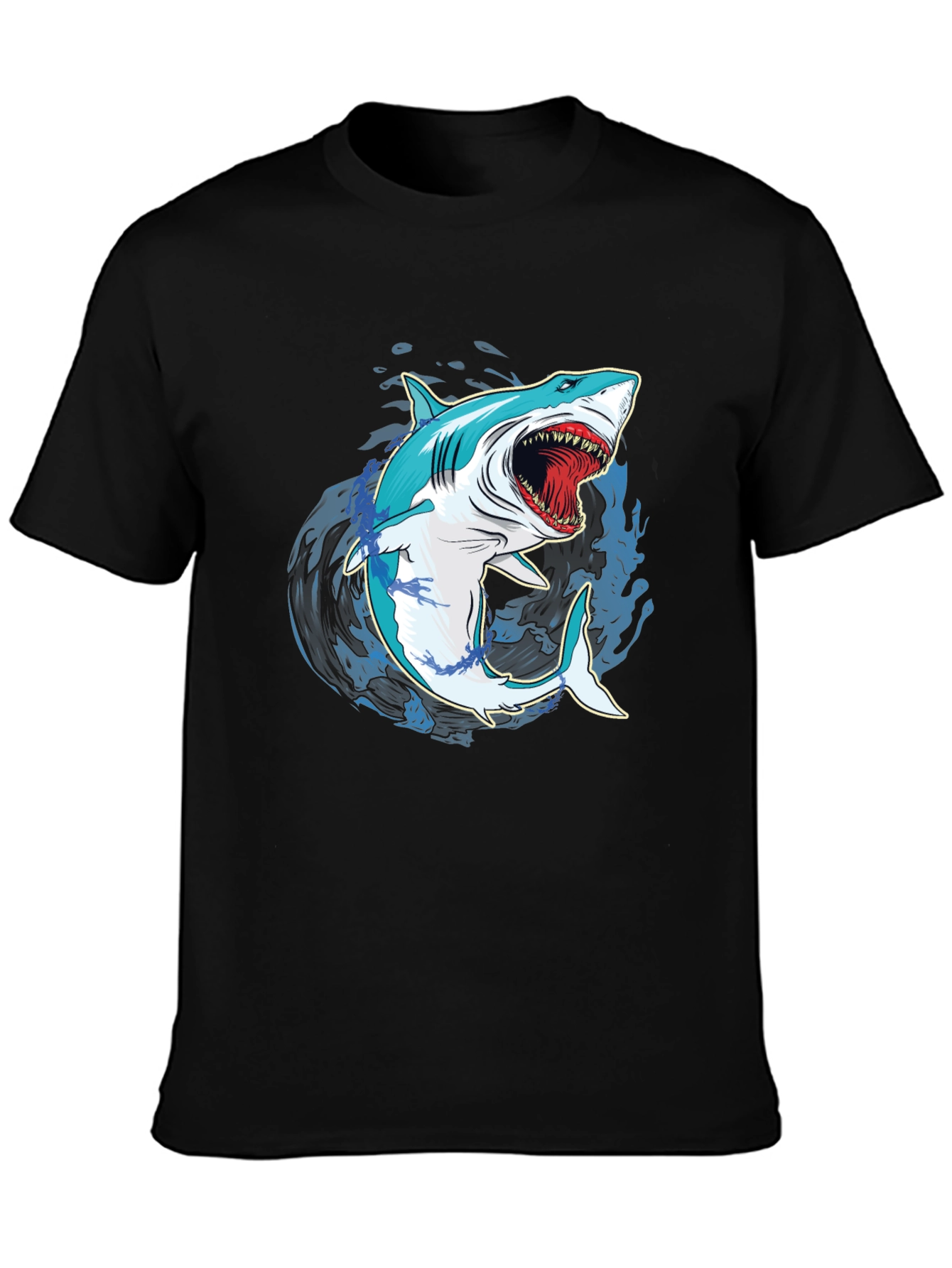 Shark Graphic Print Mens Black T-Shirt