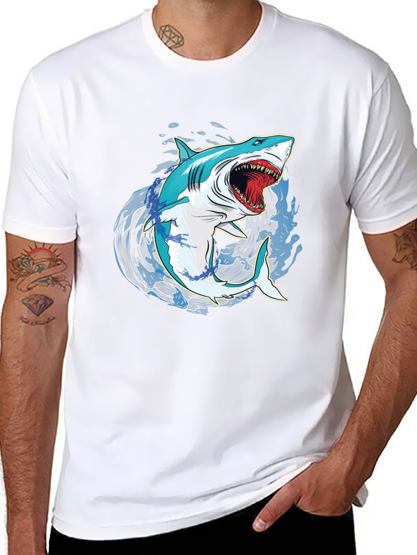 Shark Graphic Print Mens Black T-Shirt