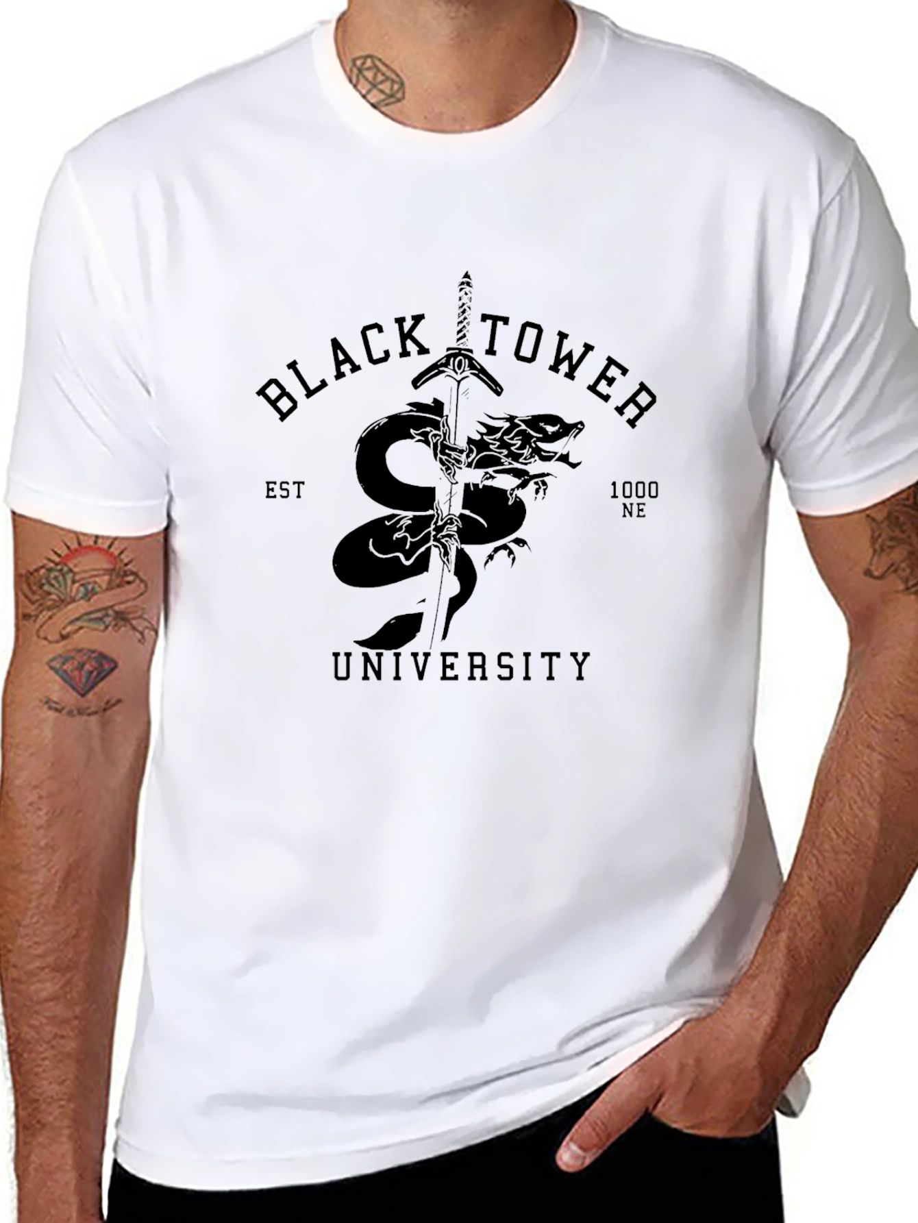 Black Tower University Graphic T-Shirt