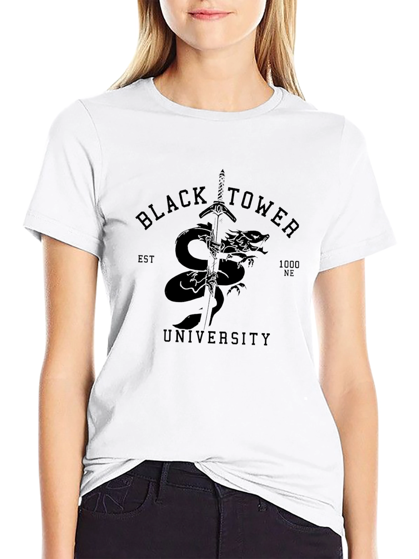 Black Tower University Graphic T-Shirt
