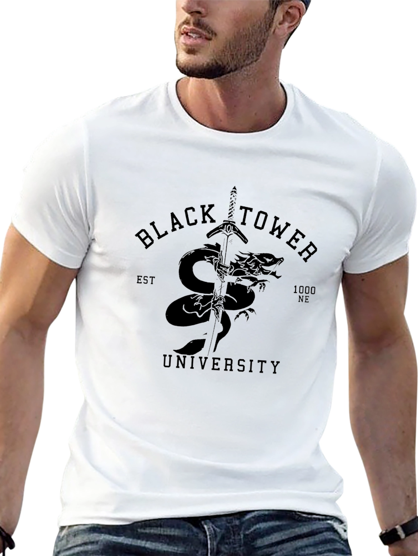 Black Tower University Graphic T-Shirt