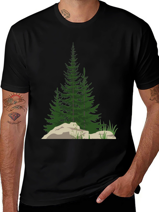 Mens Black Nature Tree Graphic T-Shirt