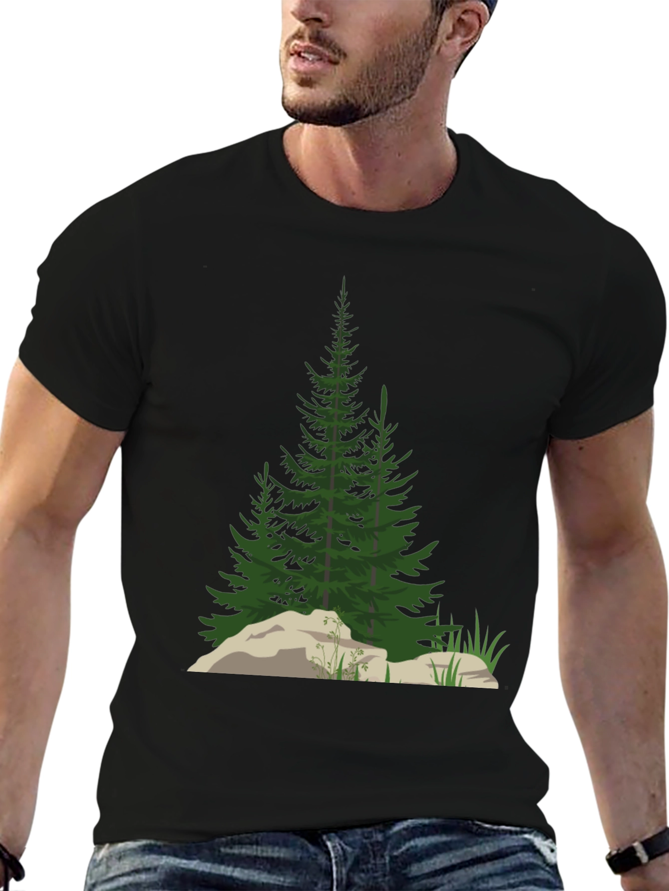 Mens Black Nature Tree Graphic T-Shirt