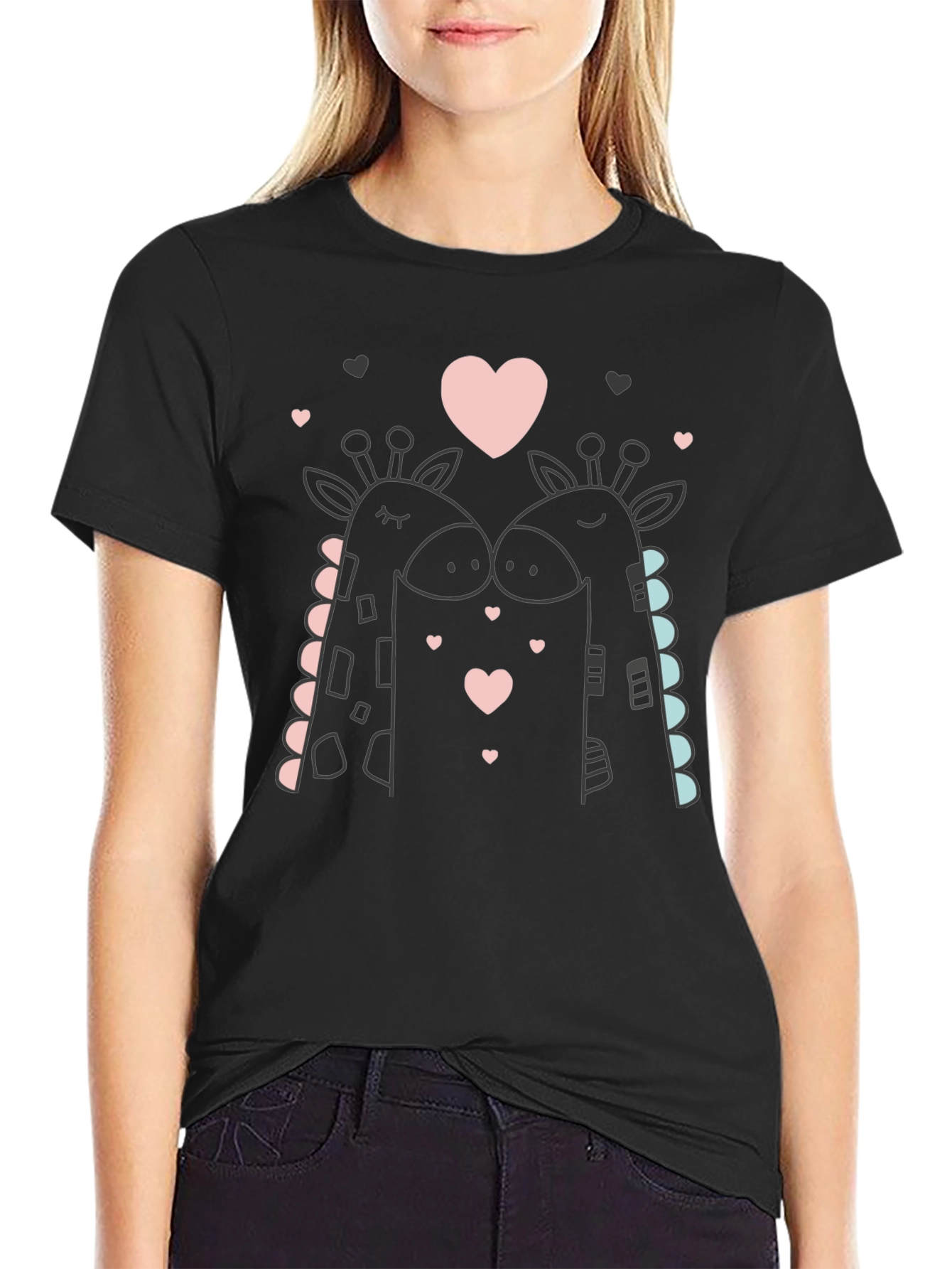 Giraffe Love Black T-Shirt