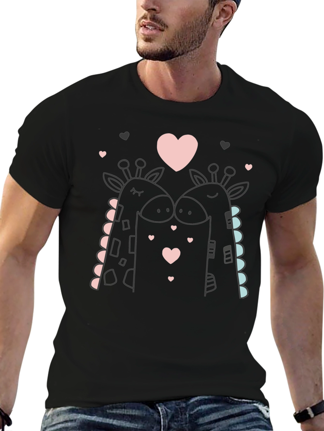 Giraffe Love Black T-Shirt
