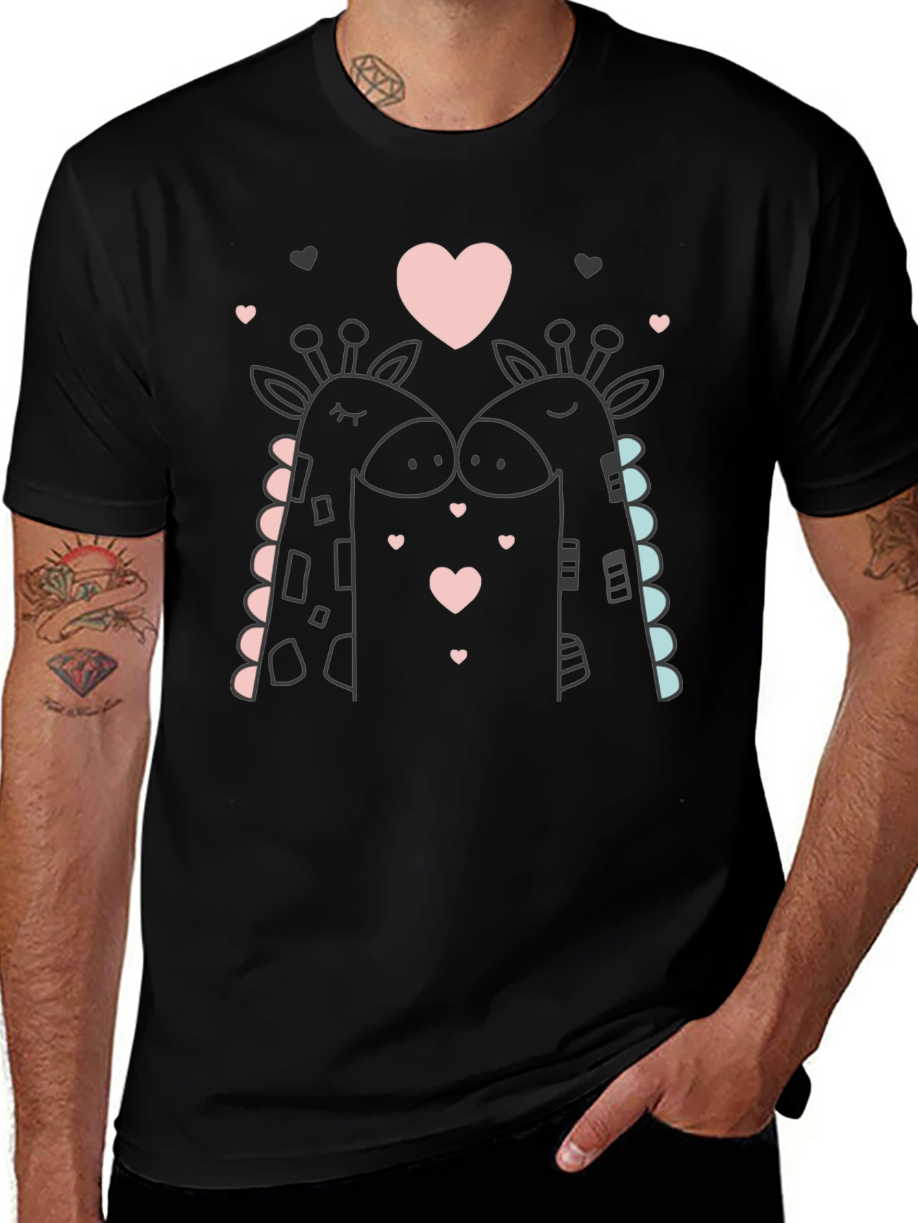 Giraffe Love Black T-Shirt