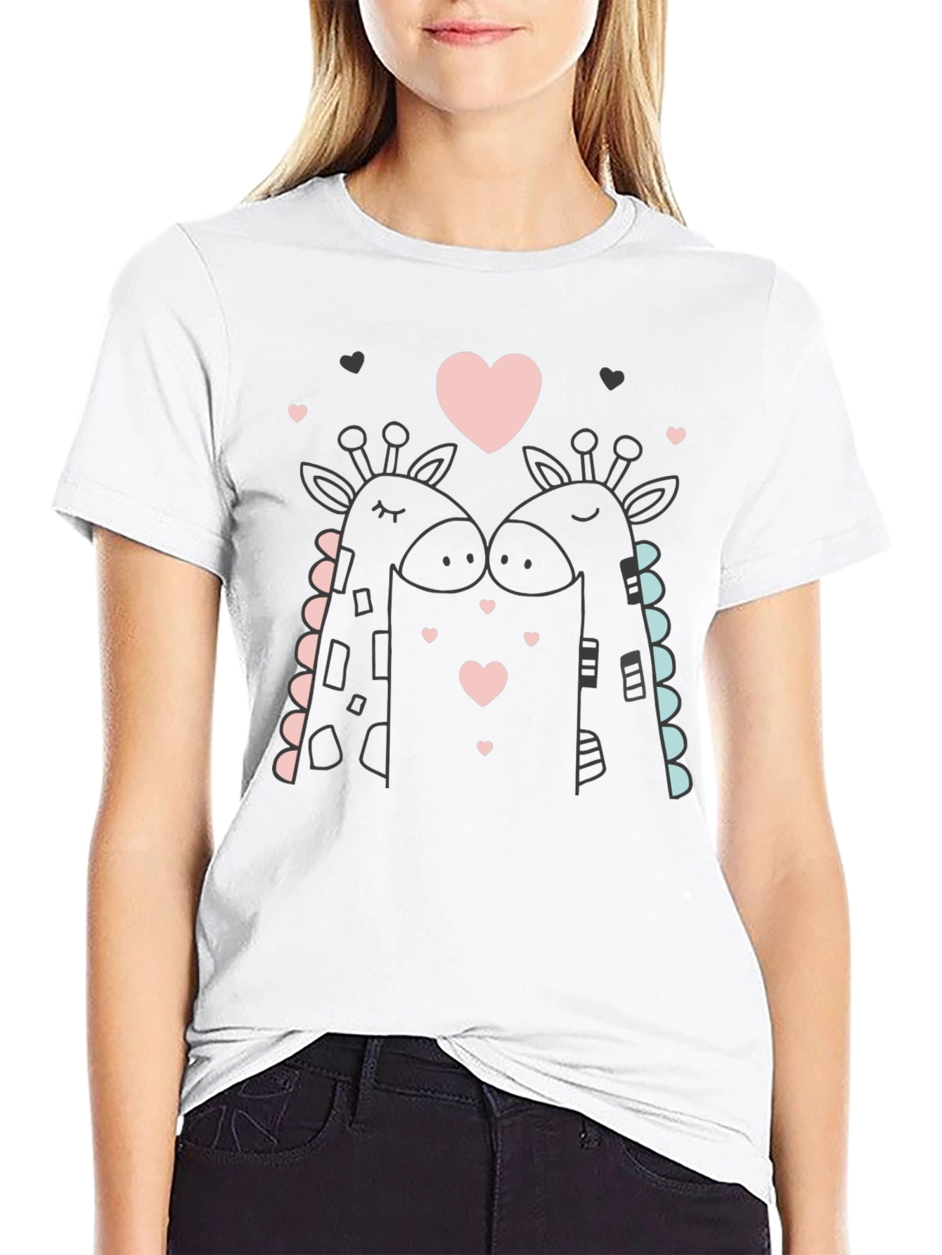 Giraffe Love Black T-Shirt