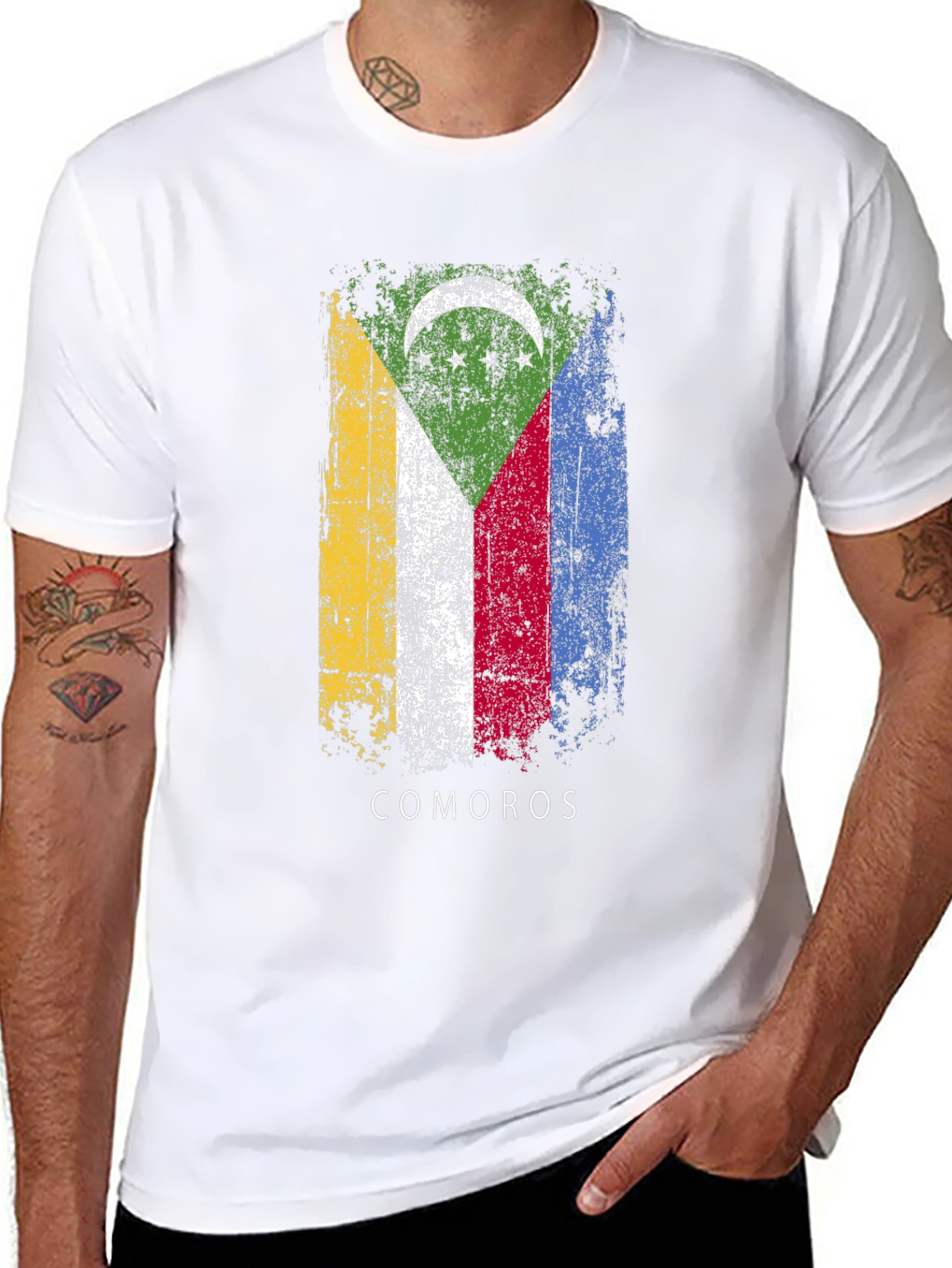 Comoros Flag Graphic T-Shirt - Black