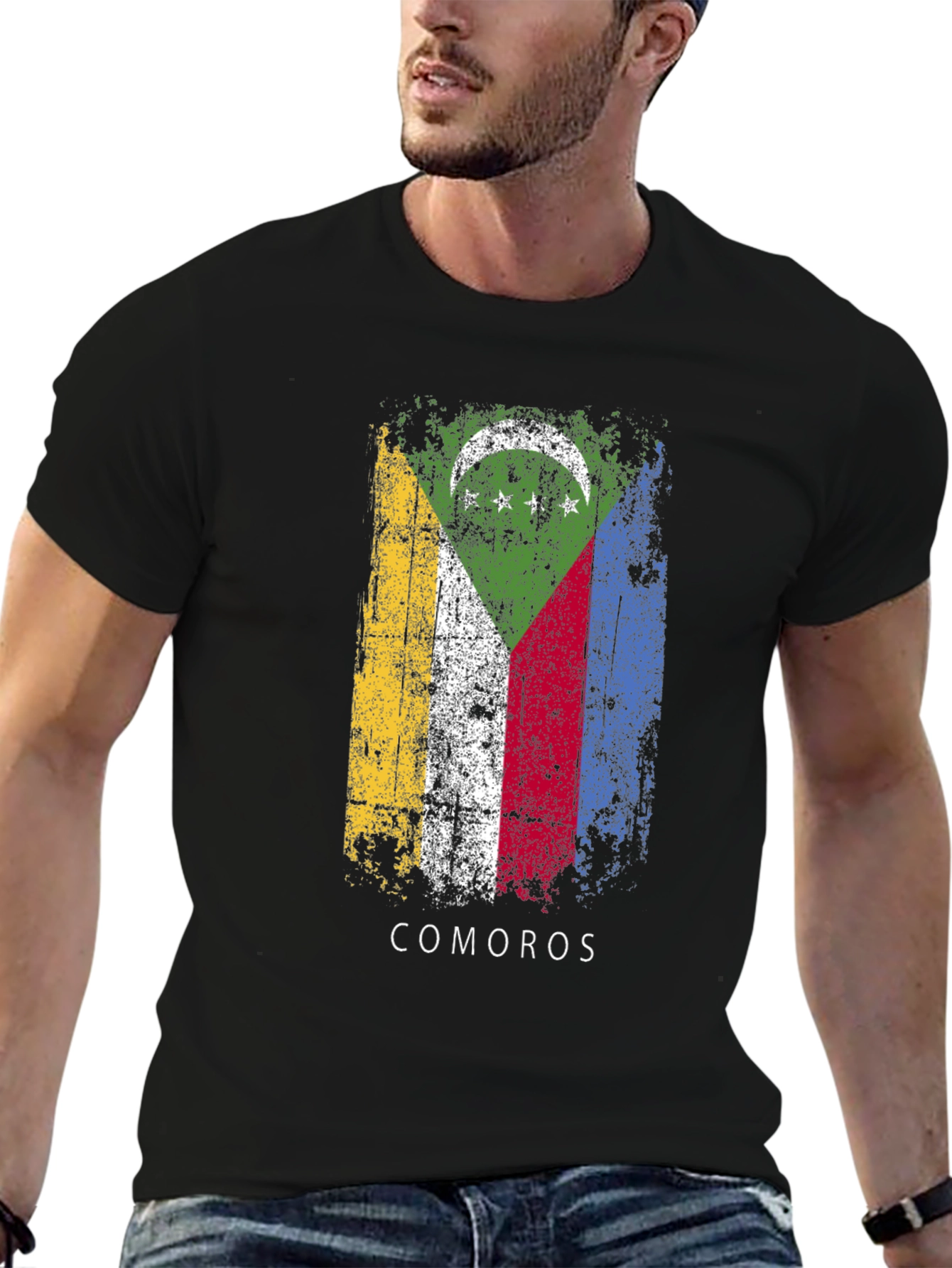 Comoros Flag Graphic T-Shirt - Black