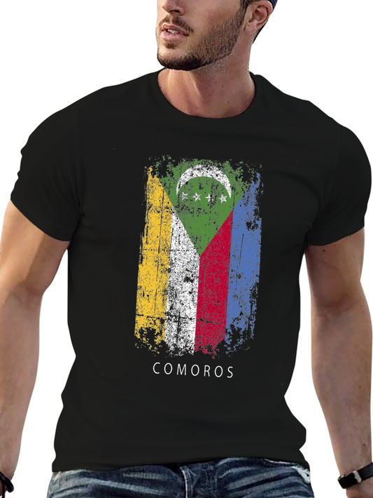 Comoros Flag Graphic T-Shirt - Black