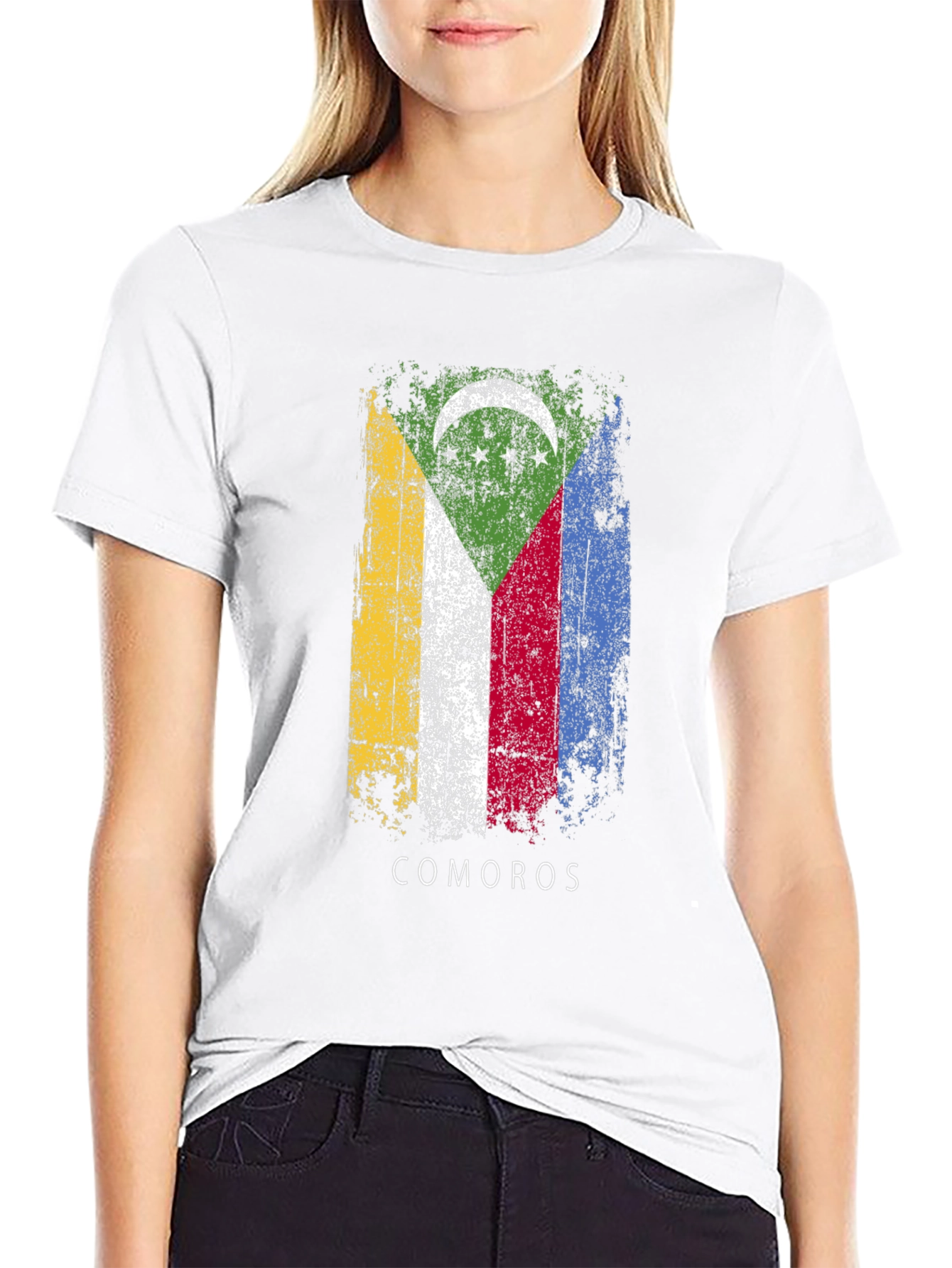 Comoros Flag Graphic T-Shirt - Black