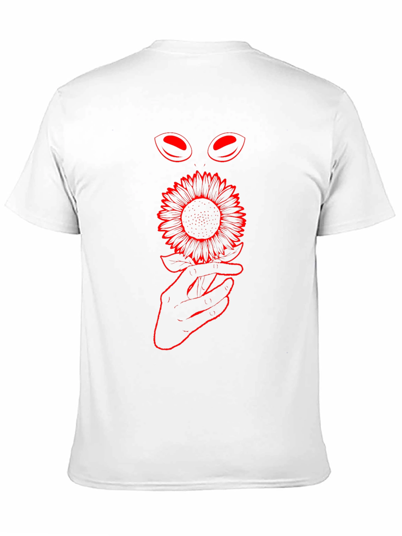 Black T-Shirt with Sunflower and Alien Eye Graphic