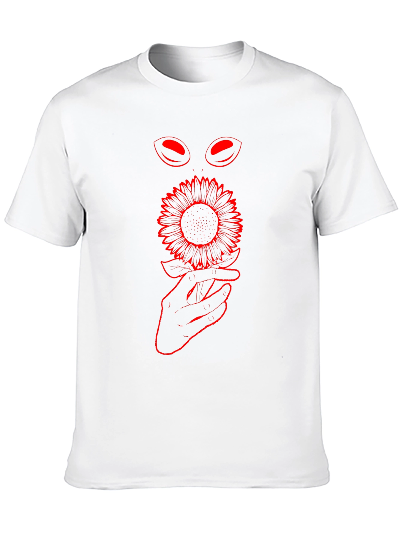 Black T-Shirt with Sunflower and Alien Eye Graphic