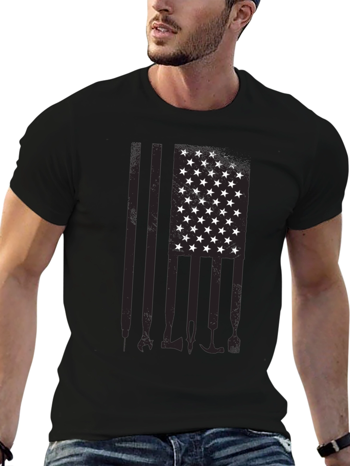American Flag Tools Black T-Shirt