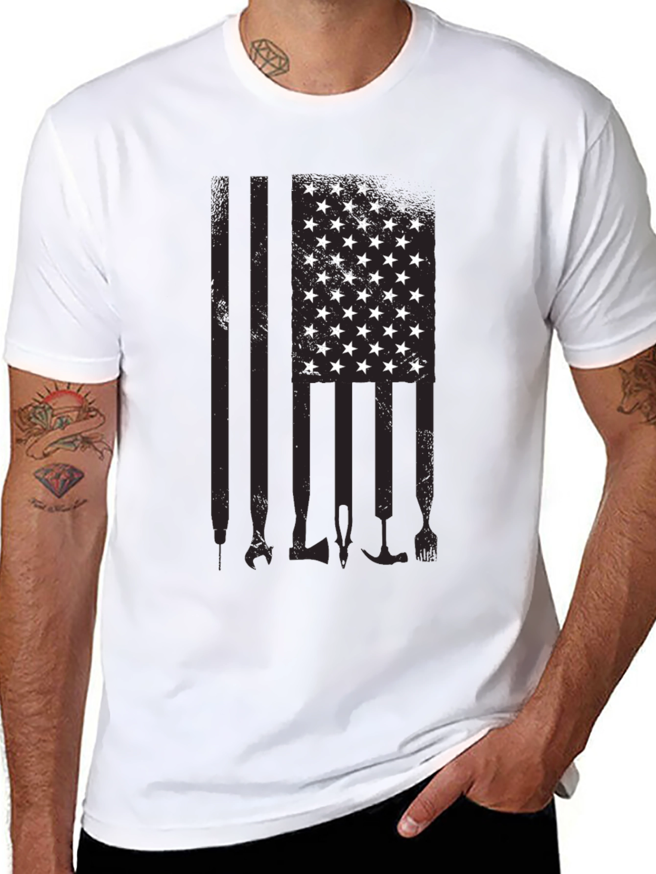 American Flag Tools Black T-Shirt