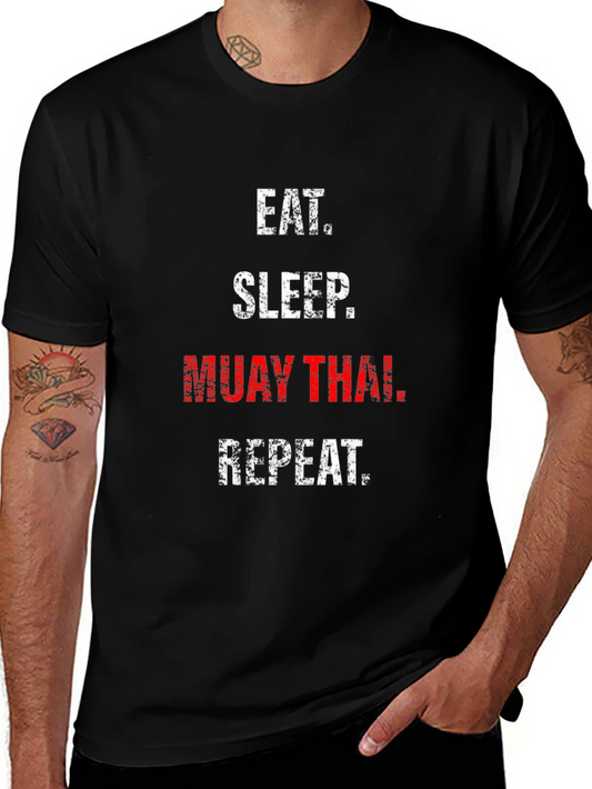 Eat Sleep Muay Thai Repeat Black Graphic T-Shirt