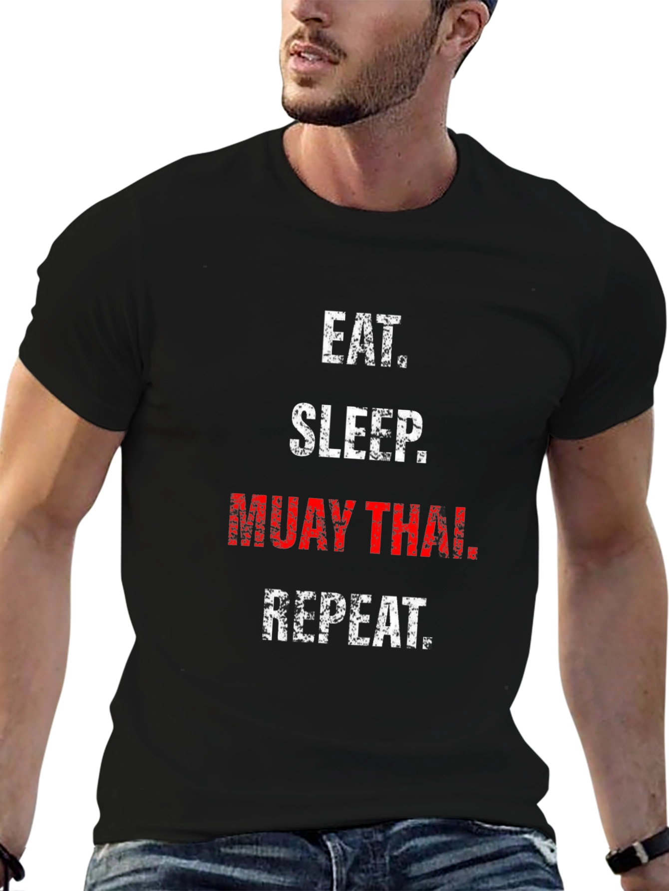 Eat Sleep Muay Thai Repeat Black Graphic T-Shirt