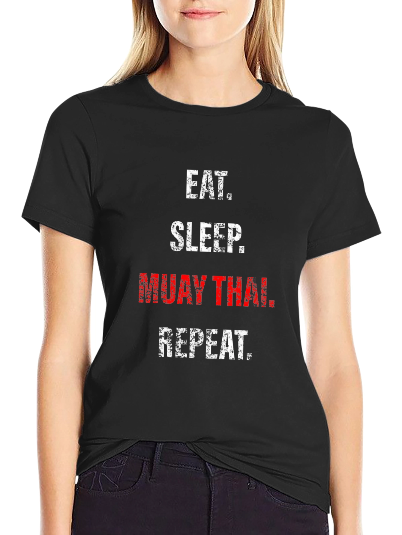 Eat Sleep Muay Thai Repeat Black Graphic T-Shirt