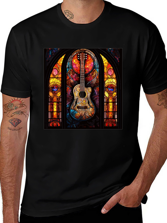 Stained Glass Guitar Graphic Tee - Unique Music Lover Shirt