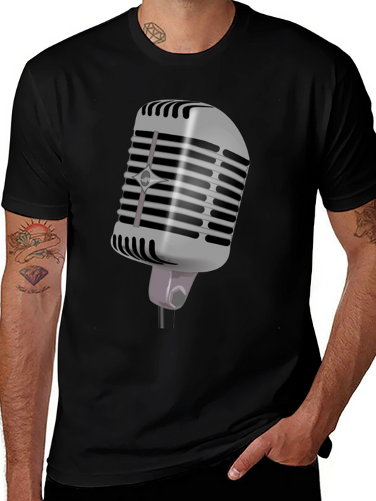 Retro Microphone Graphic Tee - Black