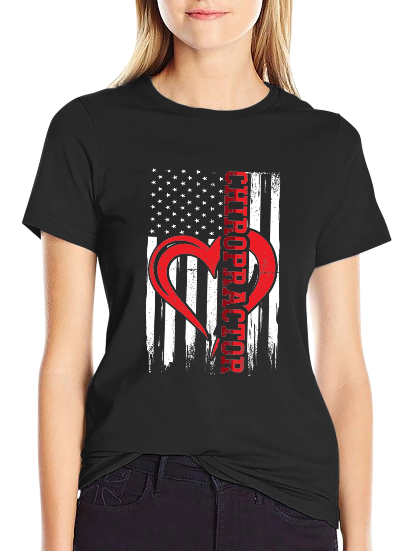 Chiropractor American Flag Heart T-Shirt