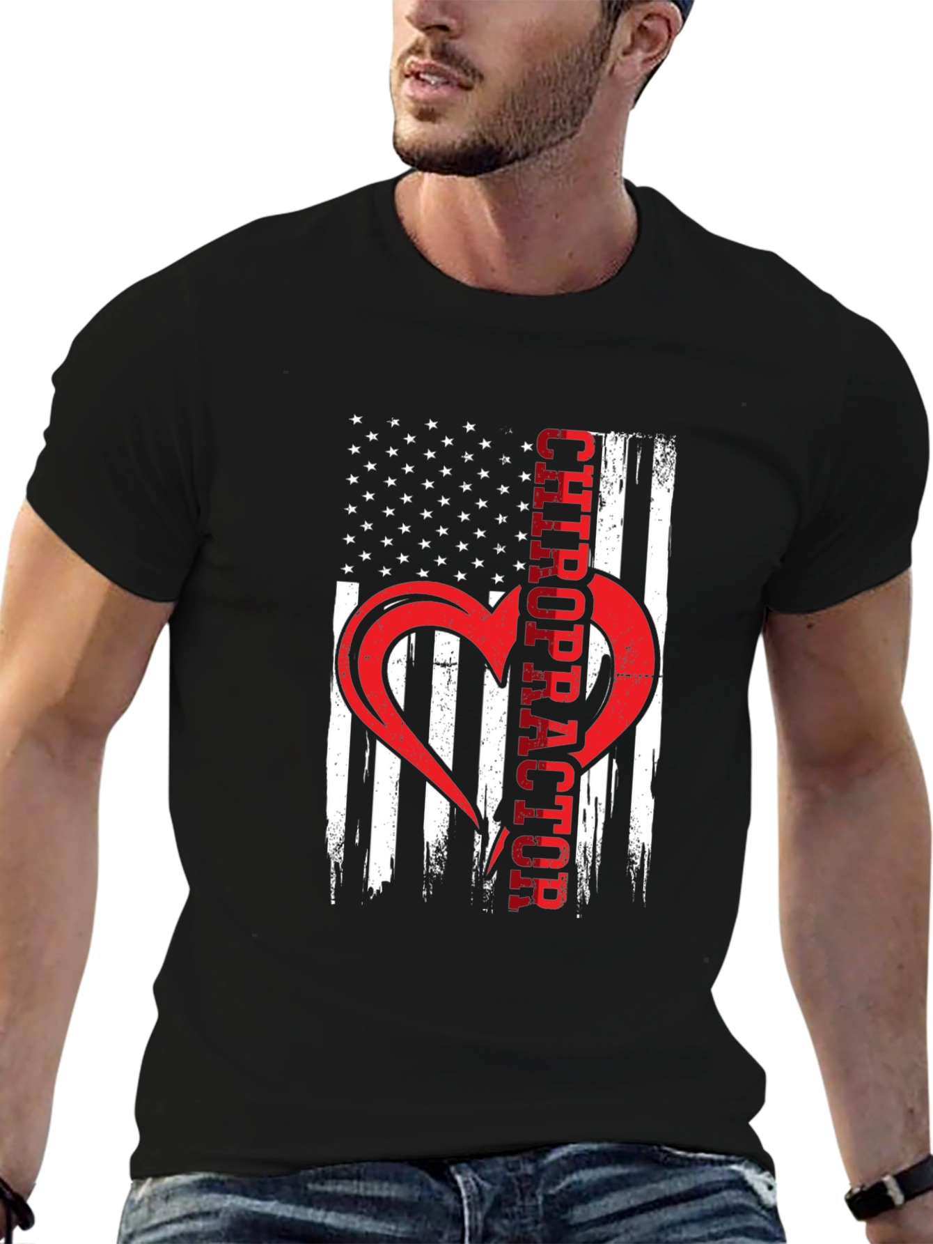 Chiropractor American Flag Heart T-Shirt
