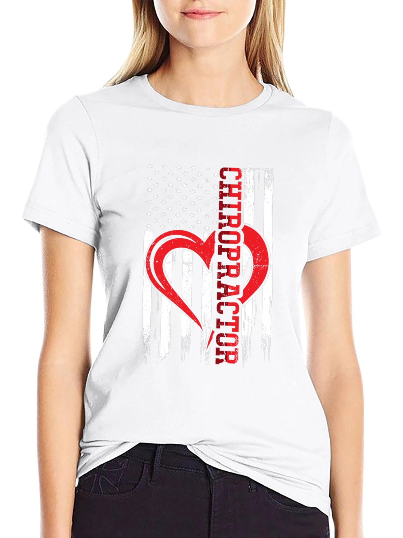 Chiropractor American Flag Heart T-Shirt