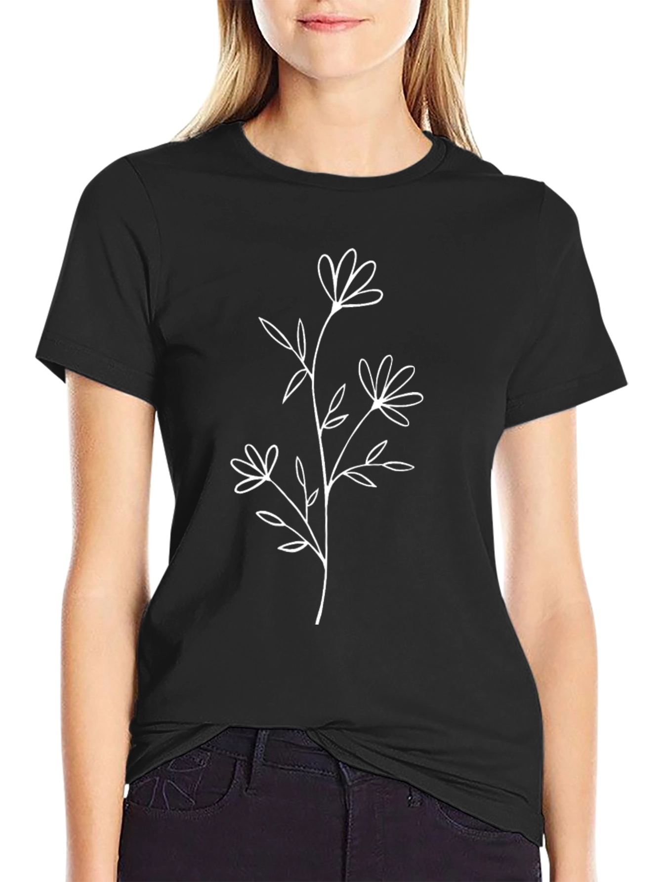 Minimalist Floral Black T-Shirt