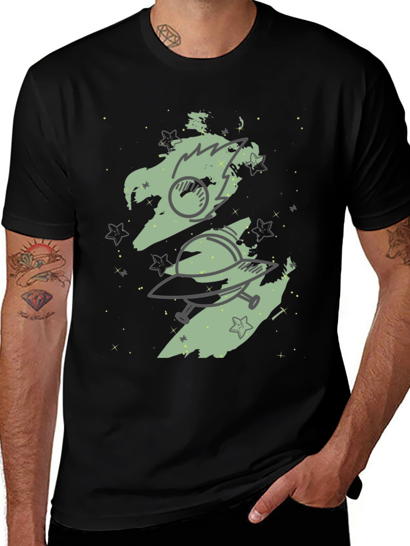 Space Adventure Graphic Tee - Black Cotton Blend