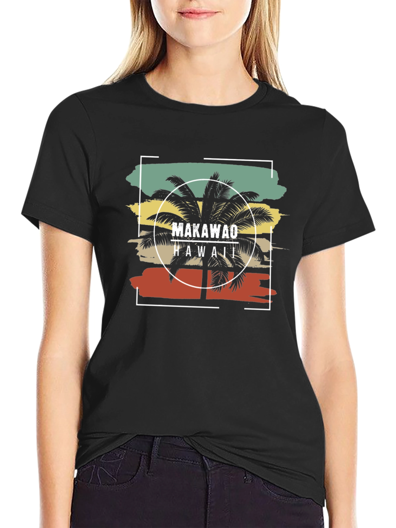 Makawao Hawaii Palm Tree Black T-Shirt