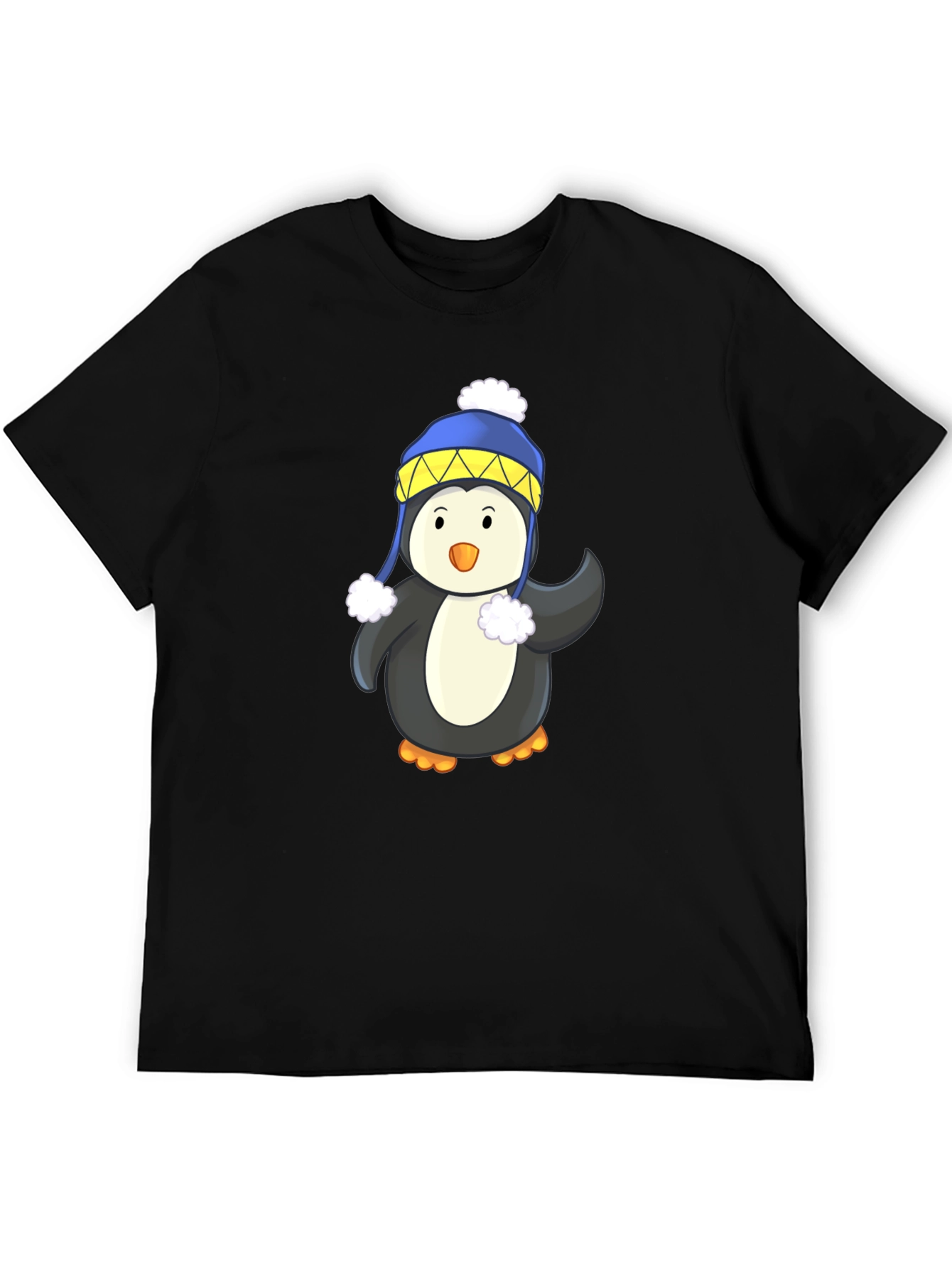 Penguin with Winter Hat Black T-Shirt