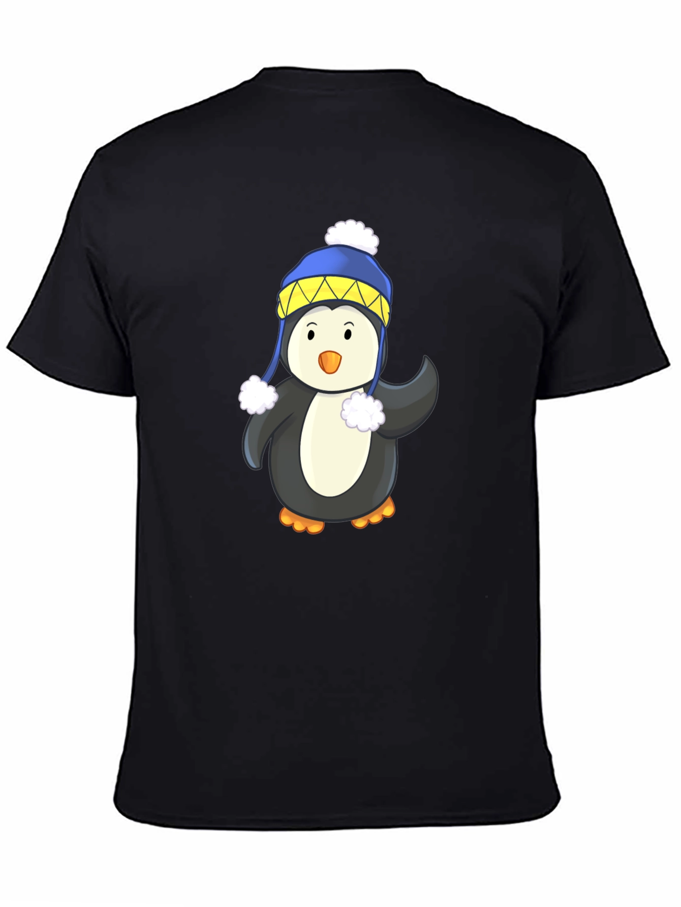 Penguin with Winter Hat Black T-Shirt