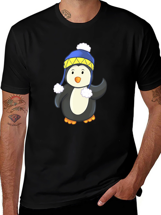 Penguin with Winter Hat Black T-Shirt