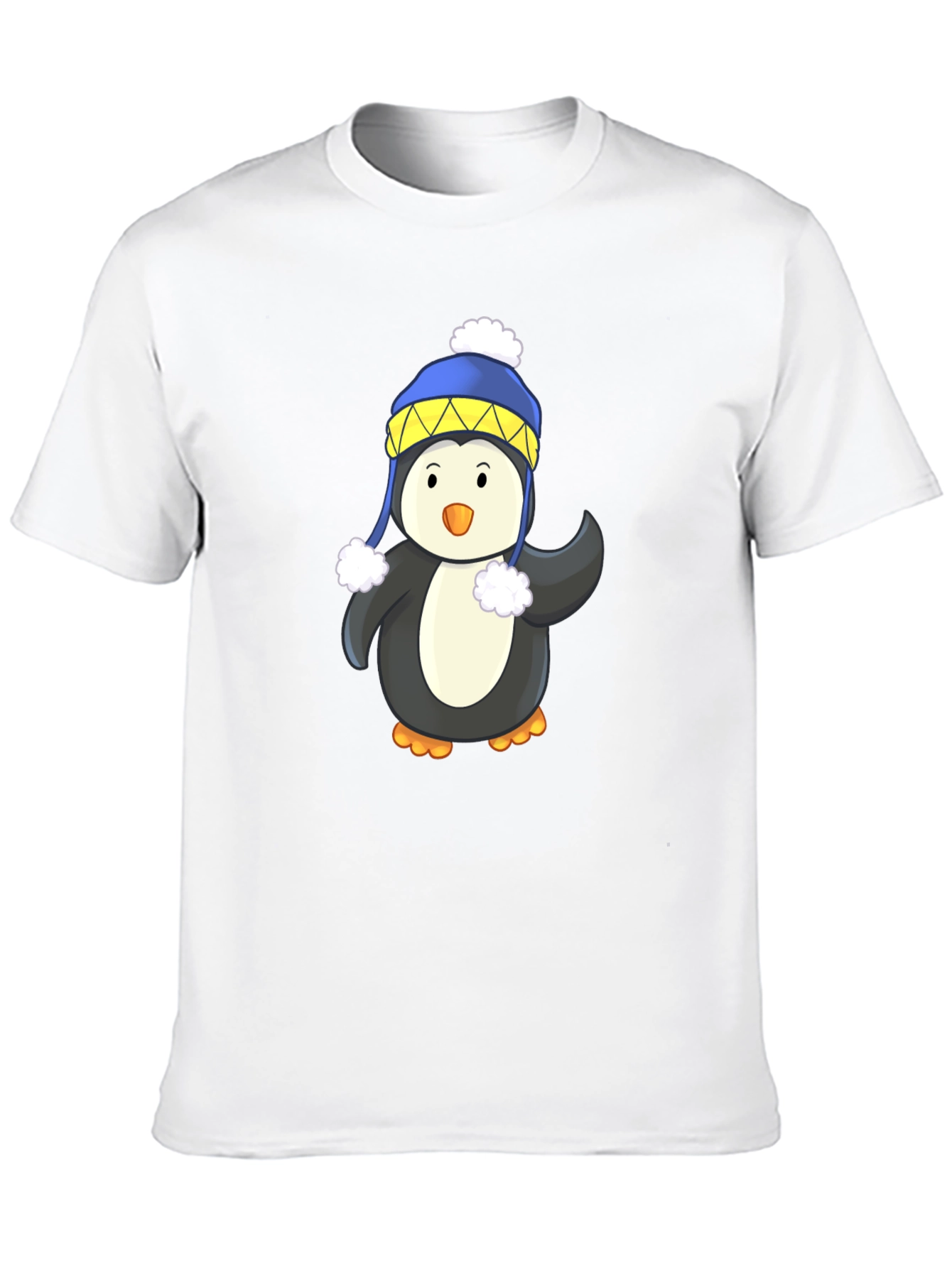 Penguin with Winter Hat Black T-Shirt