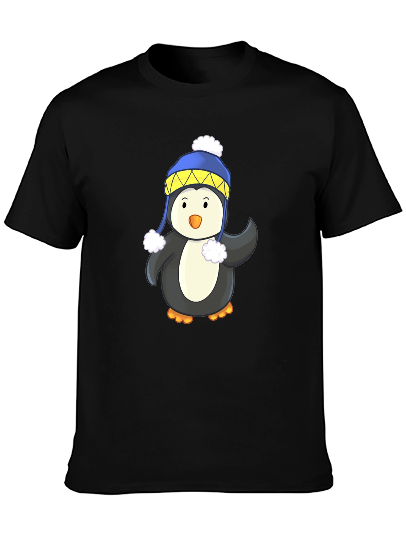 Penguin with Winter Hat Black T-Shirt