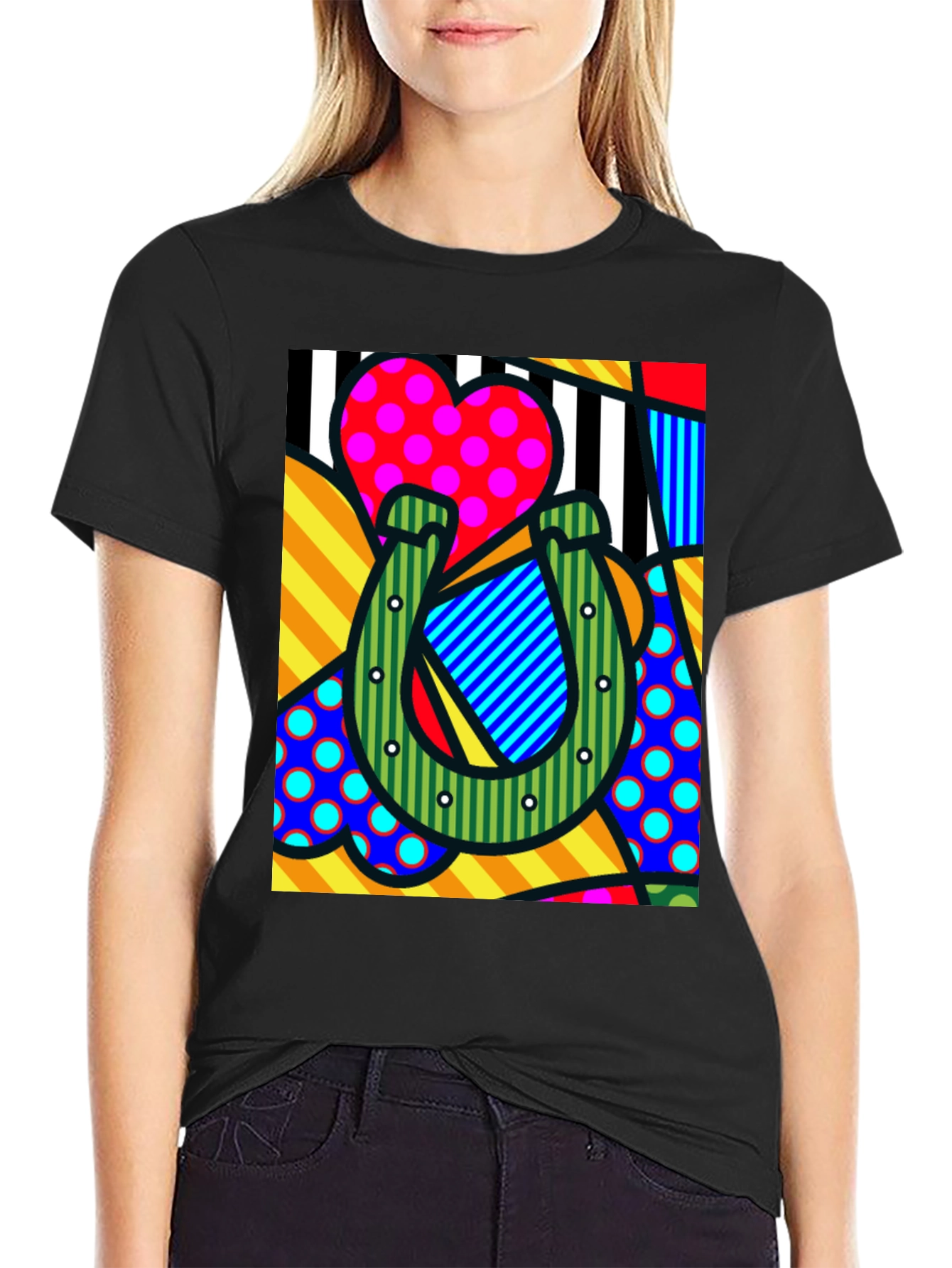 Pop Art Horseshoe Heart Graphic T-Shirt