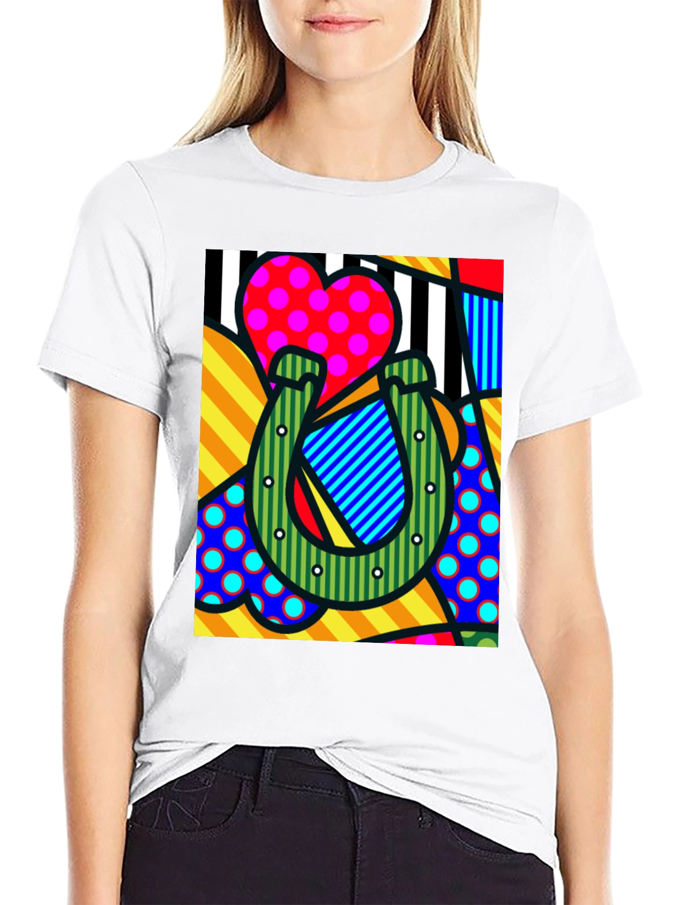 Pop Art Horseshoe Heart Graphic T-Shirt