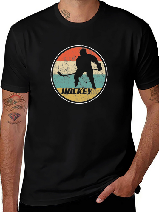 Retro Hockey Player Graphic T-Shirt - Black