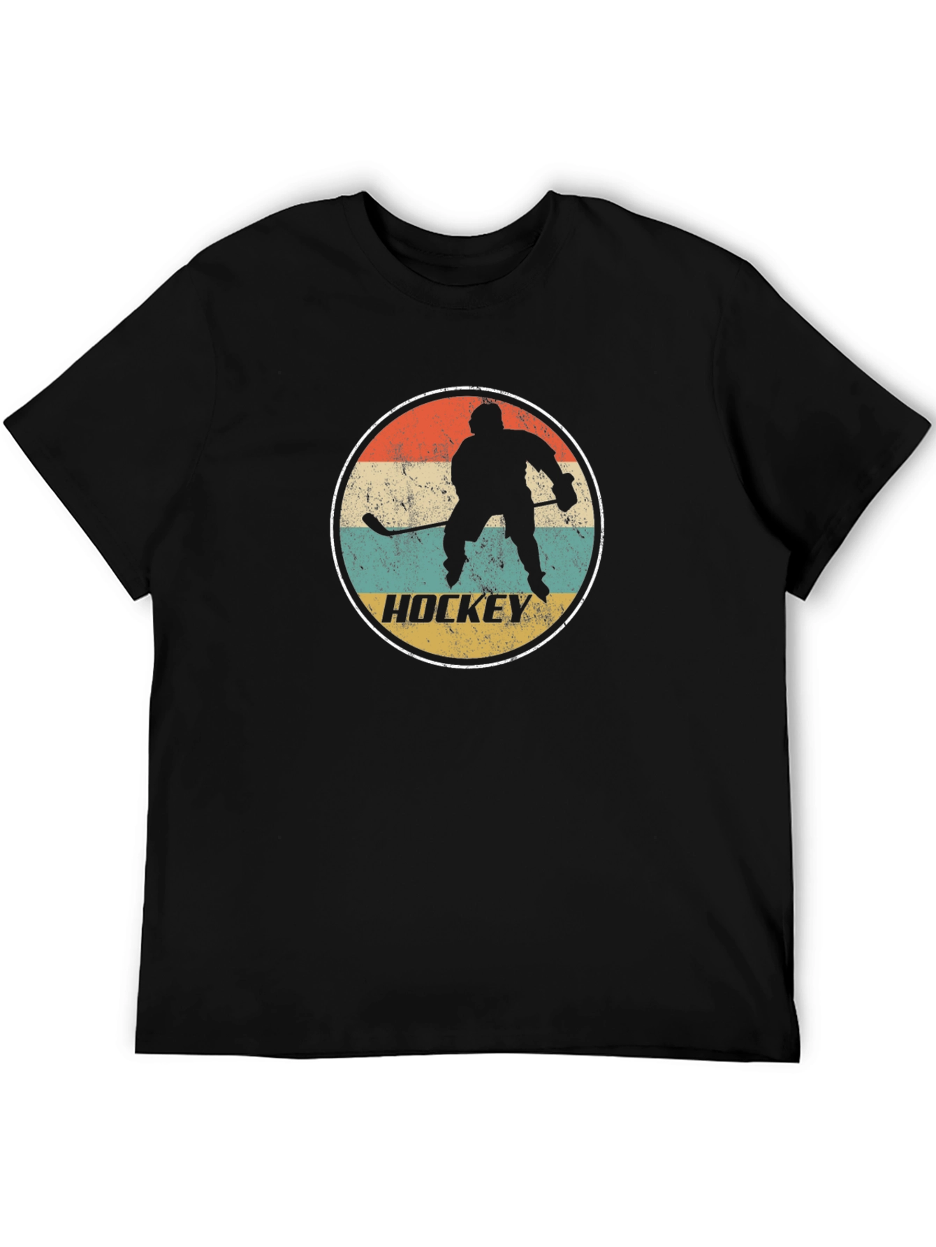Retro Hockey Player Graphic T-Shirt - Black