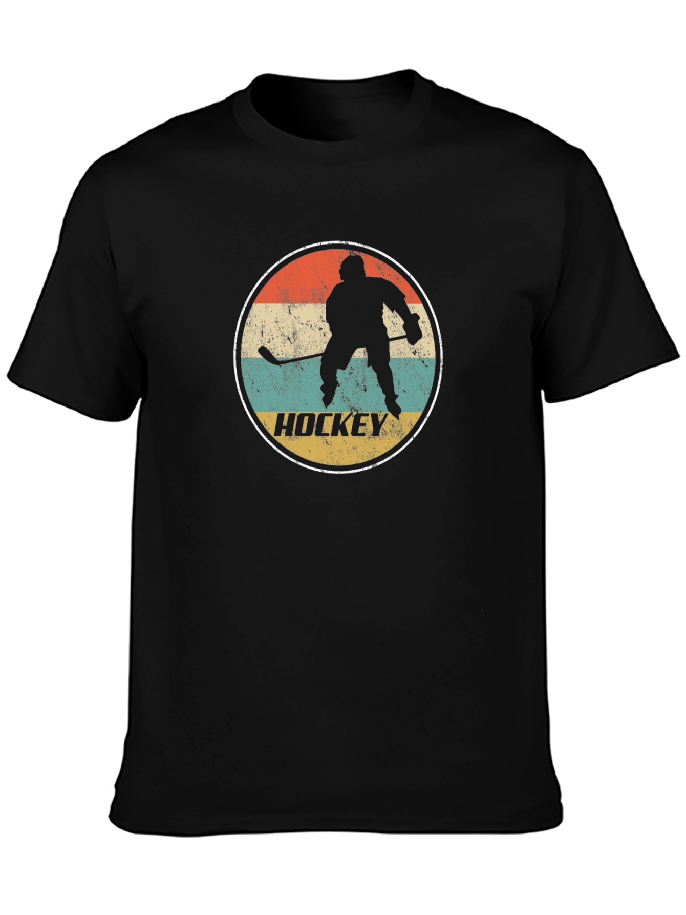 Retro Hockey Player Graphic T-Shirt - Black
