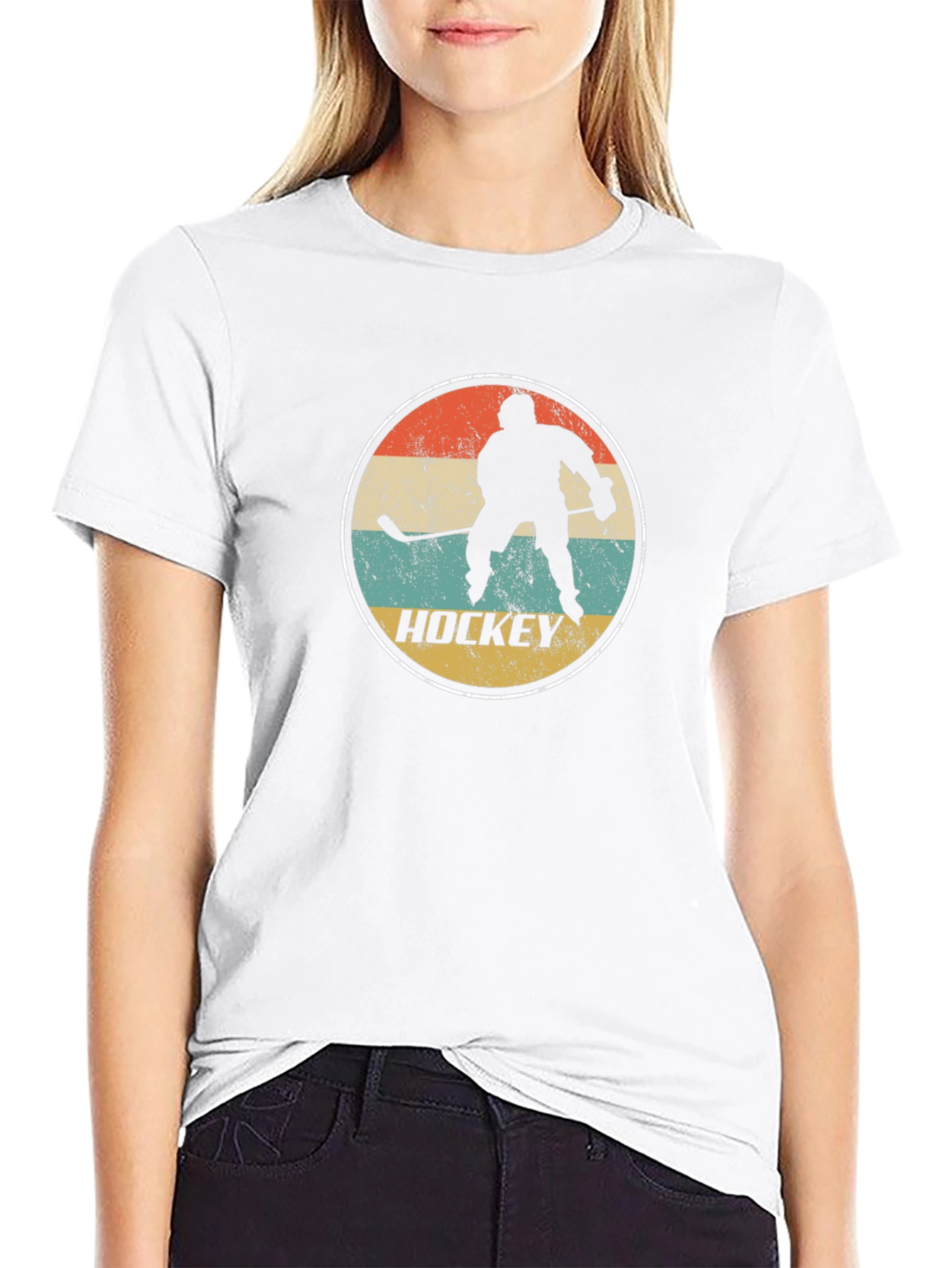 Retro Hockey Player Graphic T-Shirt - Black