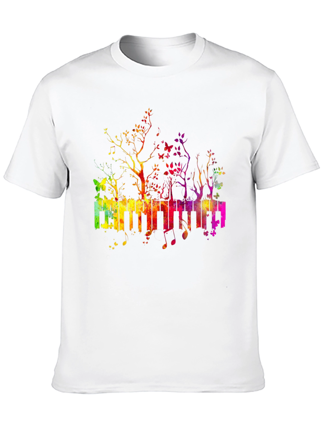 Rainbow Piano Keys T-Shirt - Musical Tree Design
