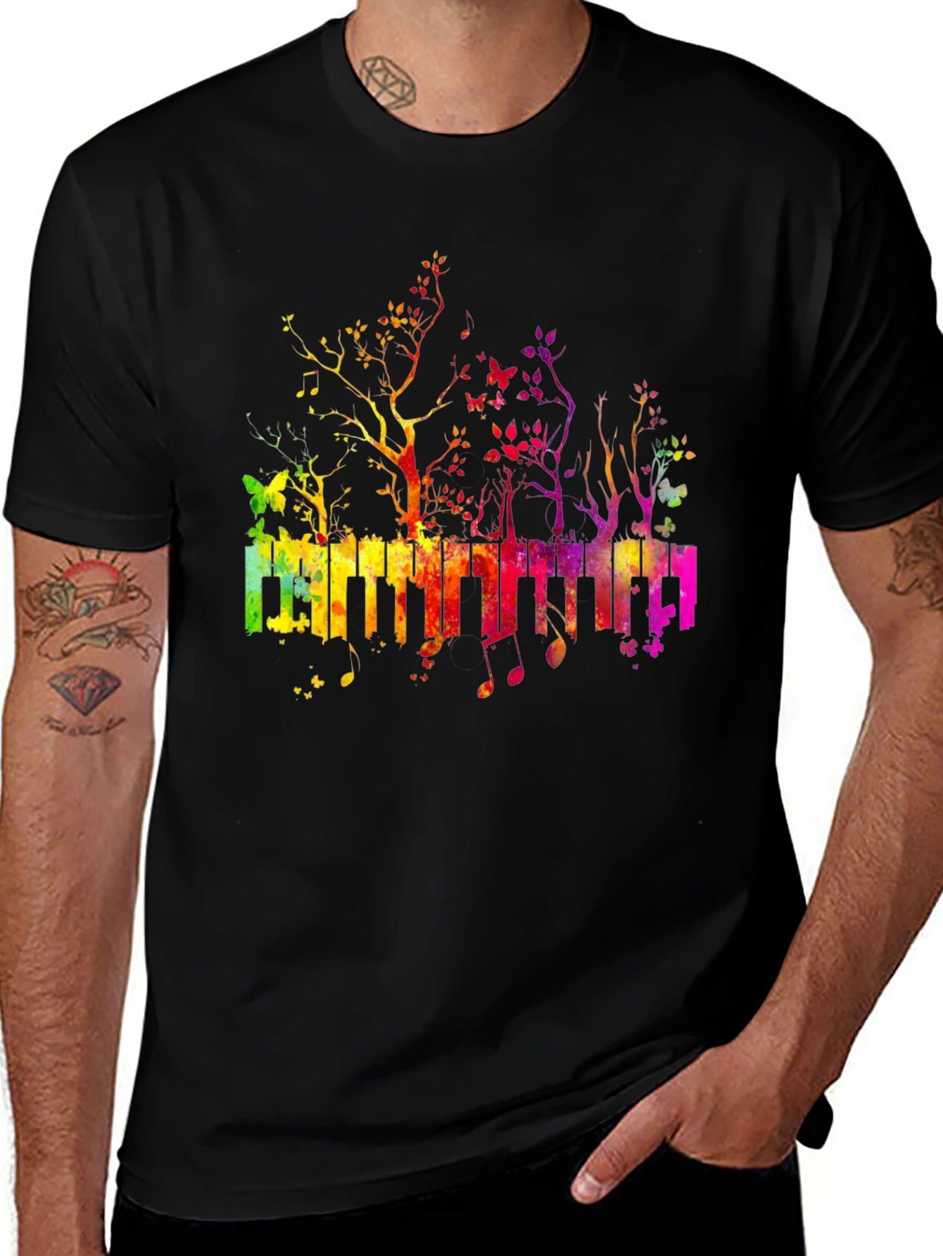 Rainbow Piano Keys T-Shirt - Musical Tree Design