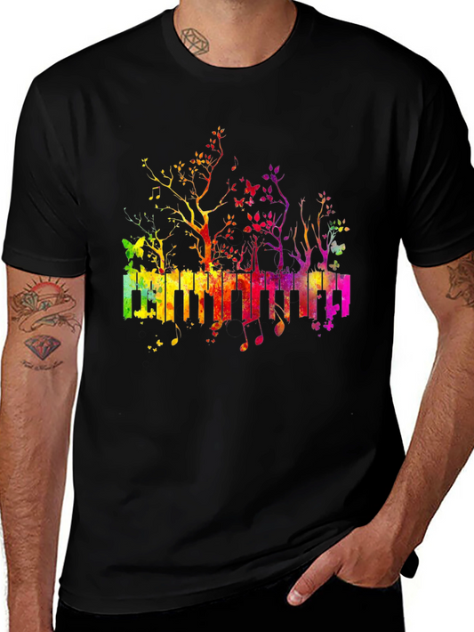 Rainbow Piano Keys T-Shirt - Musical Tree Design