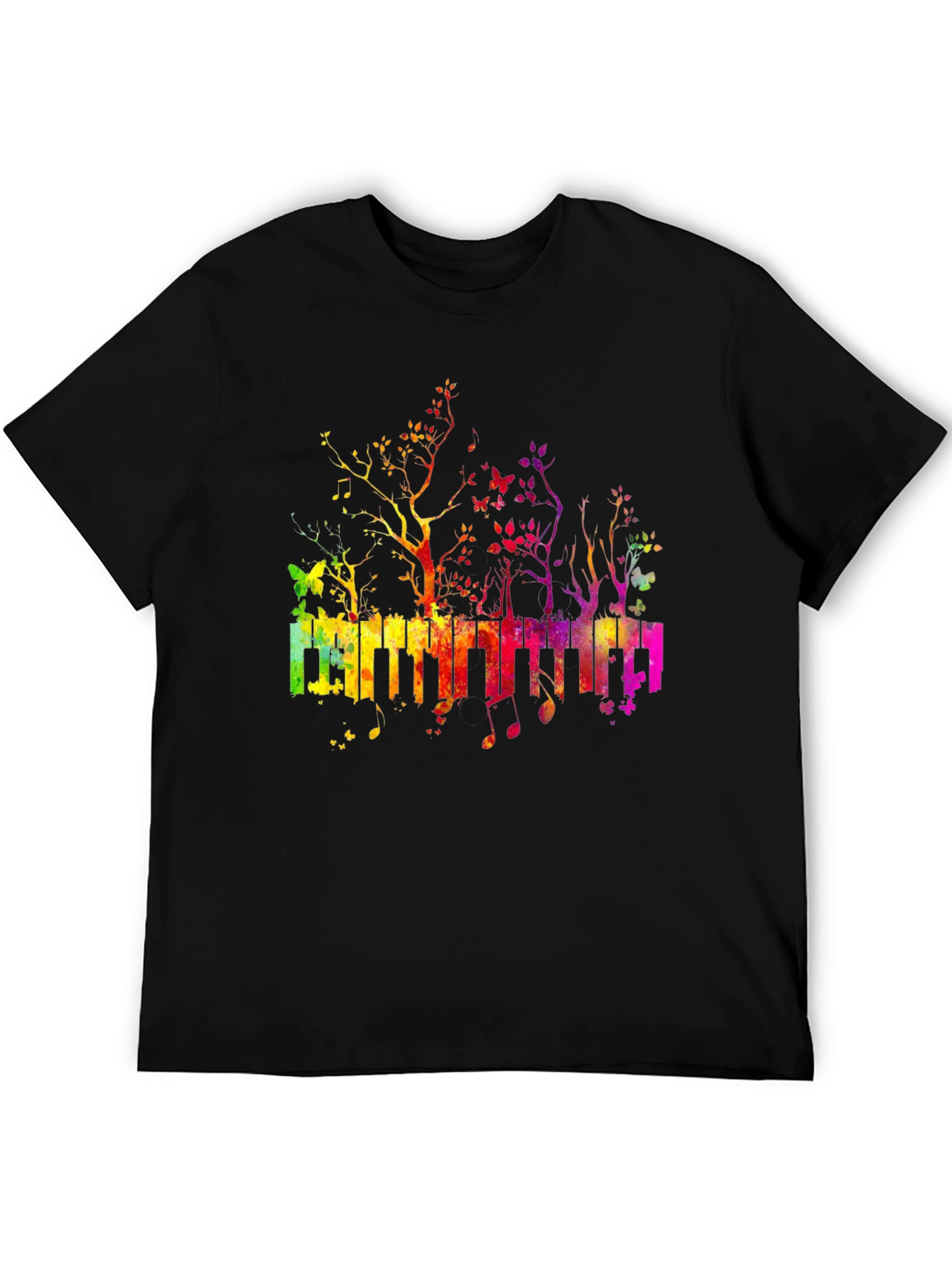 Rainbow Piano Keys T-Shirt - Musical Tree Design
